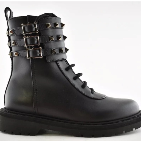 VALENTINO NWT Rockstud Buckle Accents Leather Combat Boots Size 39 - Picture 15 of 15